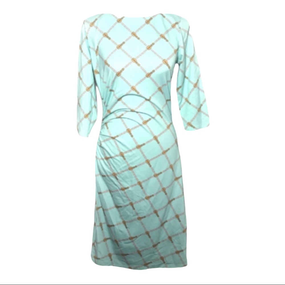 J. McLaughlin Aqua and Gold Patterned Dress